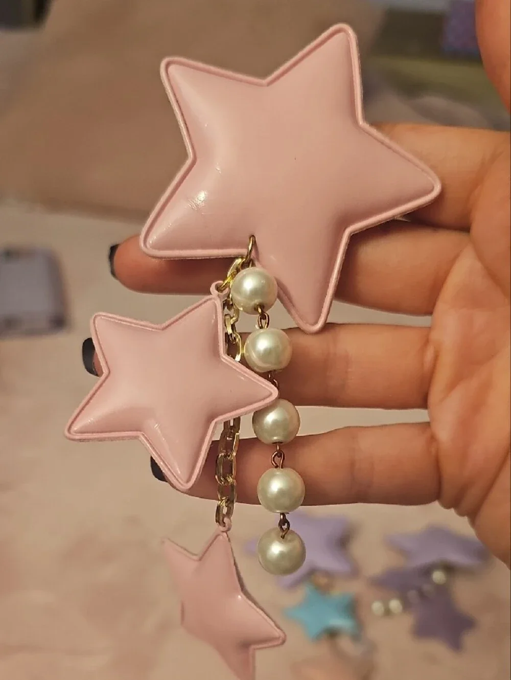 Pastel Star Dangle Hair Clips - Lavender, Pink, Blue